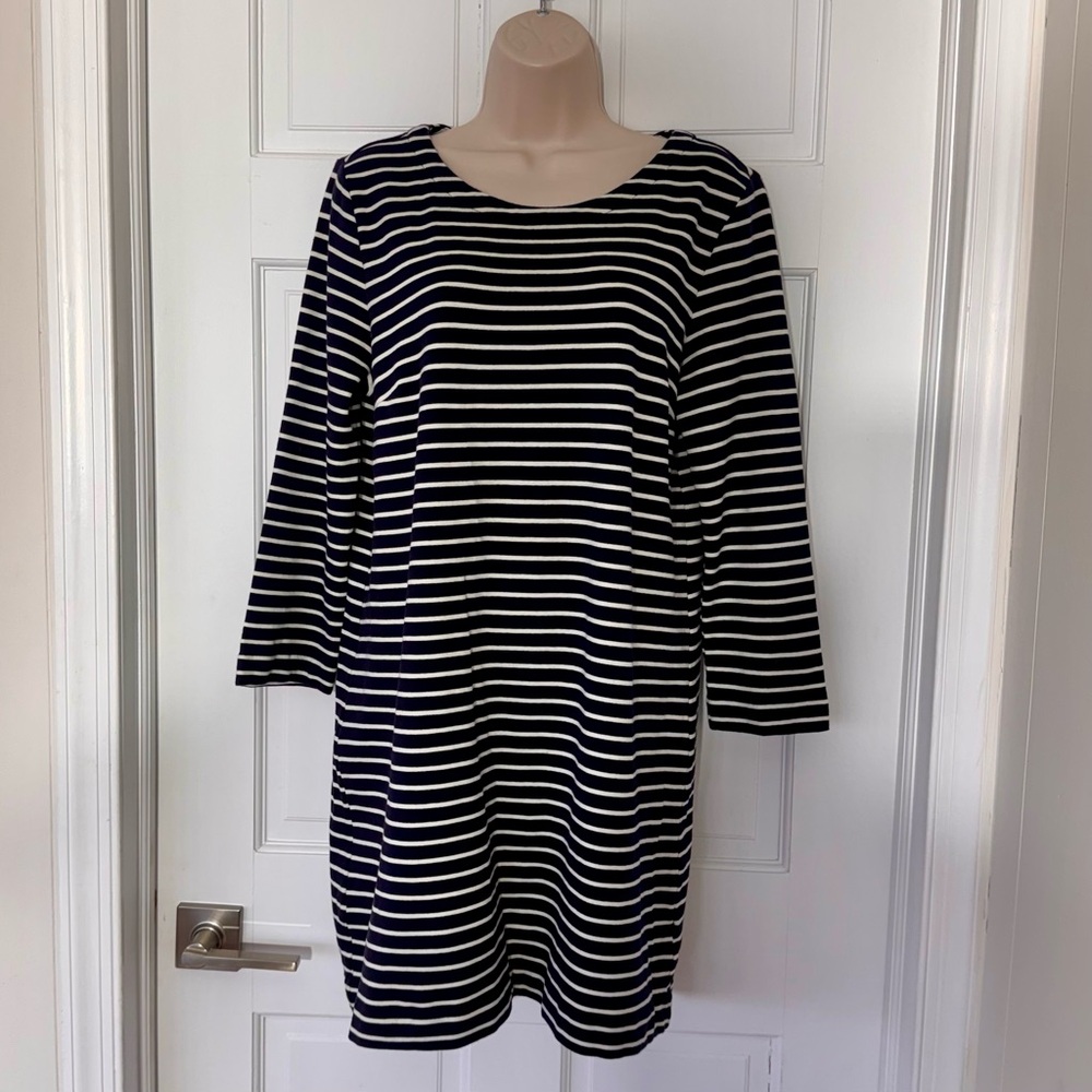 J.Crew Navy White Striped Long Sleeve Dress Casual Shift Size M